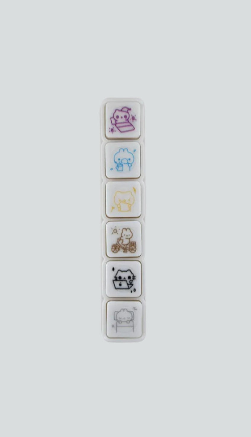 WakaWaka Bunny To-Do 6-button push stamp featuring six self-inking, habit-tracking bunny icons.