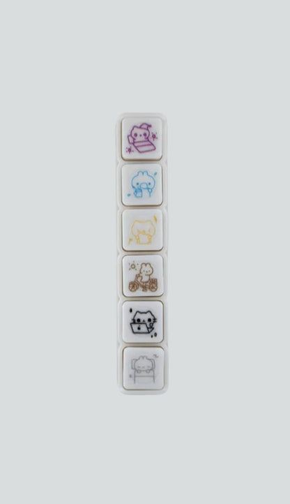 WakaWaka Bunny To-Do 6-button push stamp featuring six self-inking, habit-tracking bunny icons.